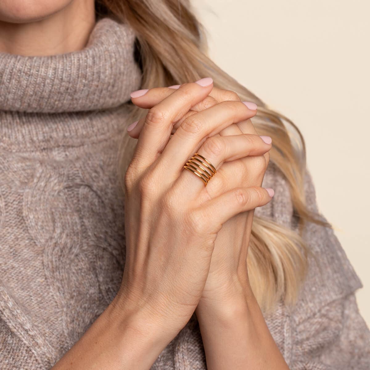 24K Wire Spiral Ring on model