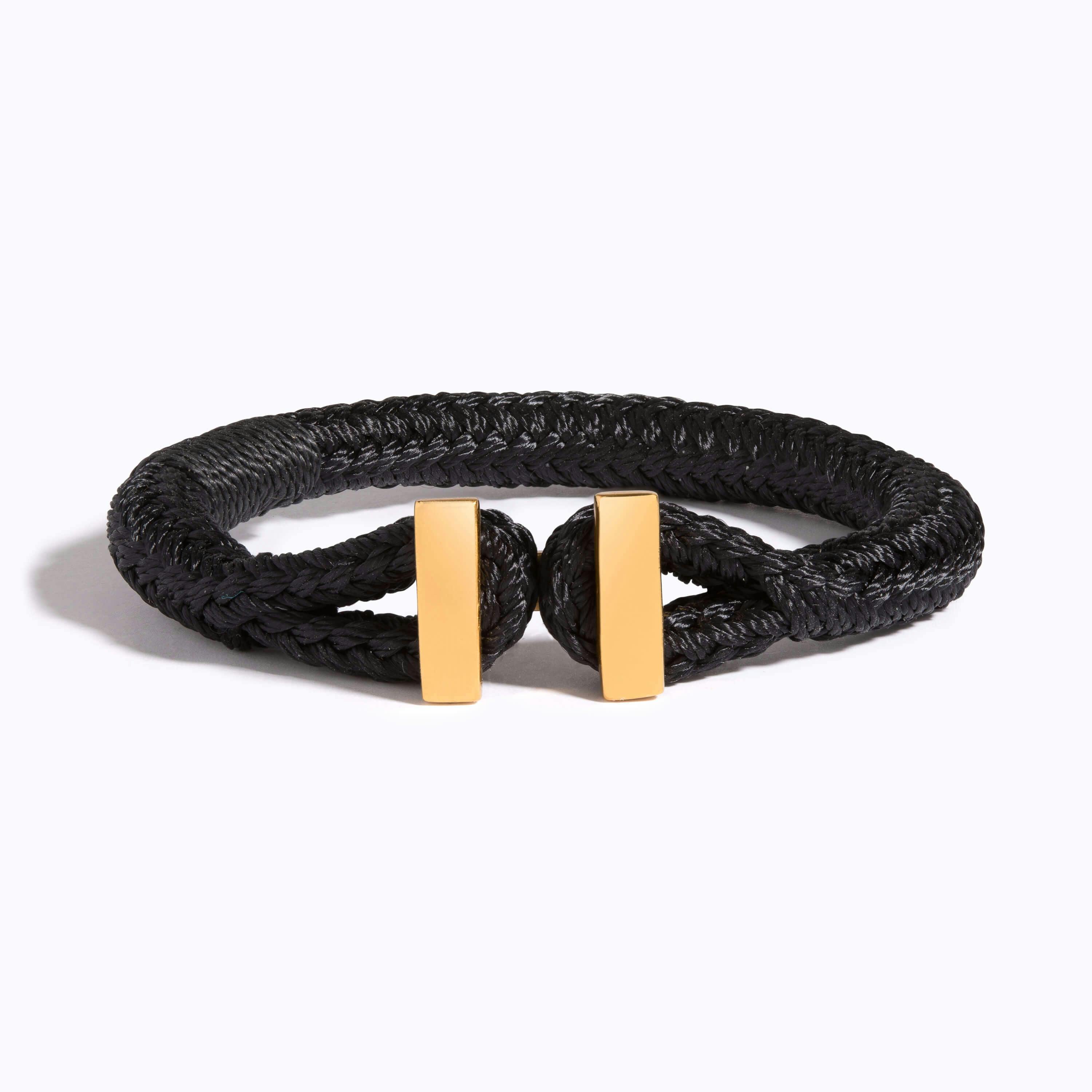 Bar Woven Bracelet on black nylon rope