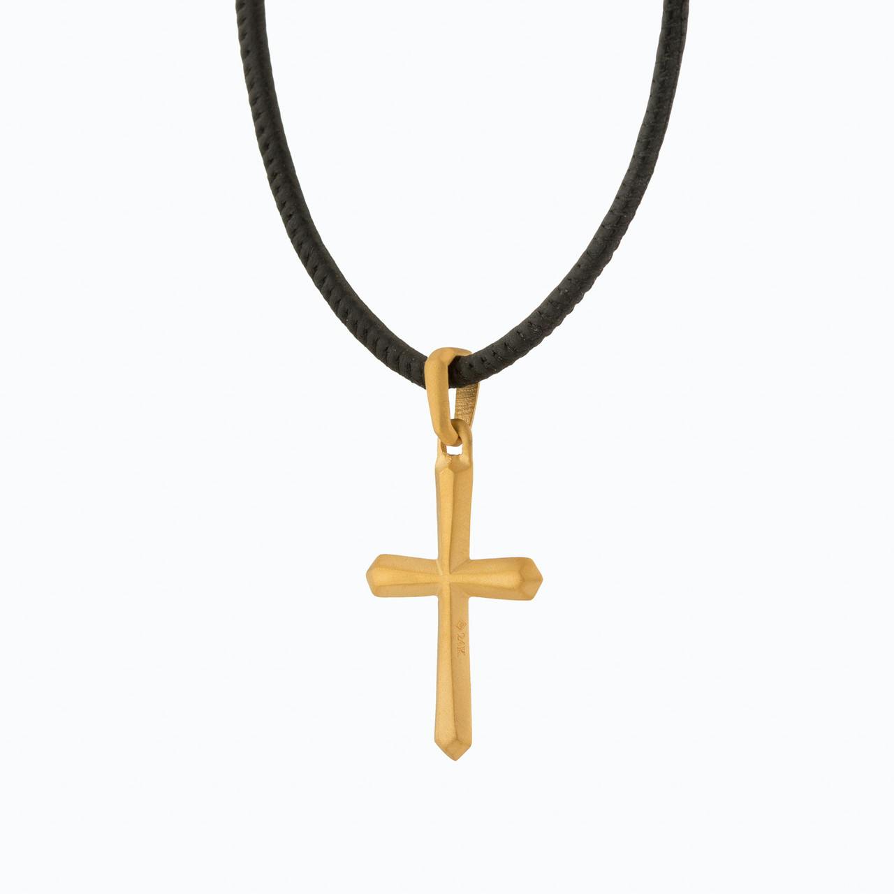 Roman Cross pendant on noir leather necklace